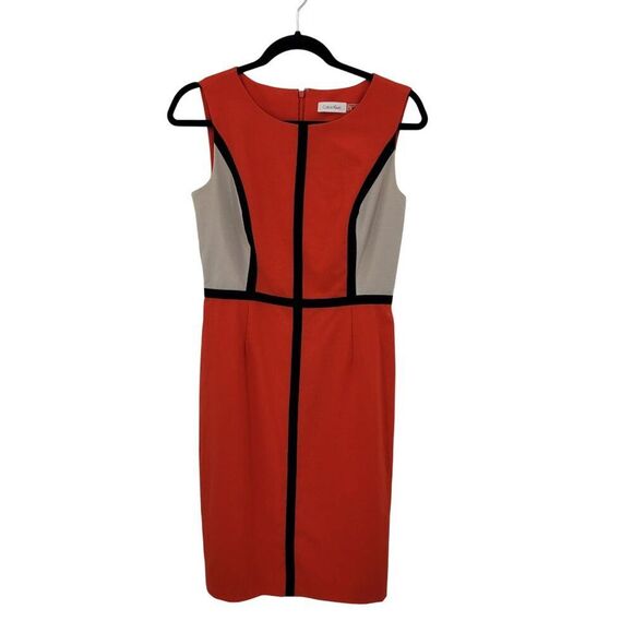 Calvin Klein Womens Retro 60s Colorblock Sheath Dress Sz 4 Red Black Mod Mad Men - Picture 10 of 11